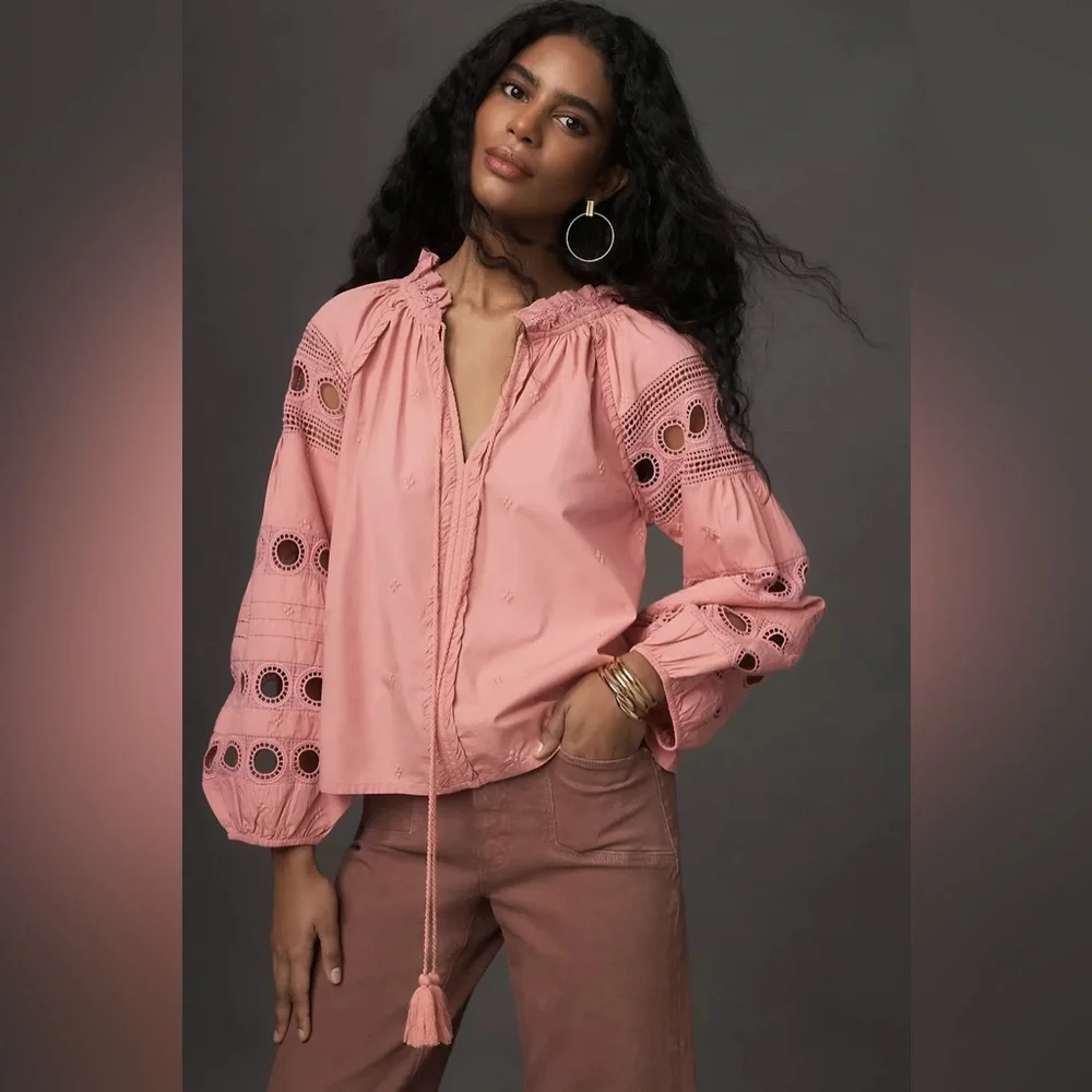 Forever That Girl Long-Sleeve V-Neck Peasant Blouse - Picture 1 of 11